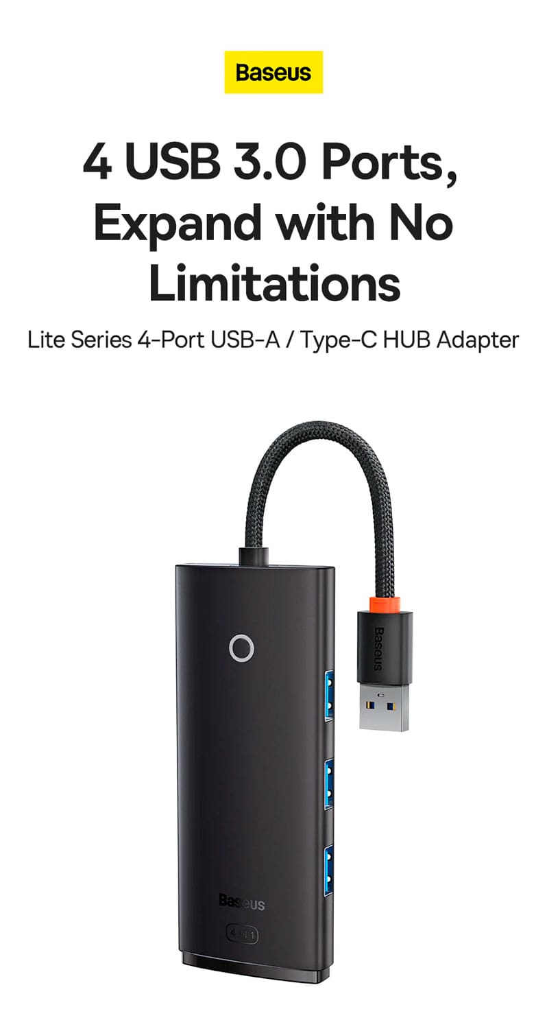 Разветвитель USB (USB-хаб) Baseus Lite Series Black (WKQX030001)