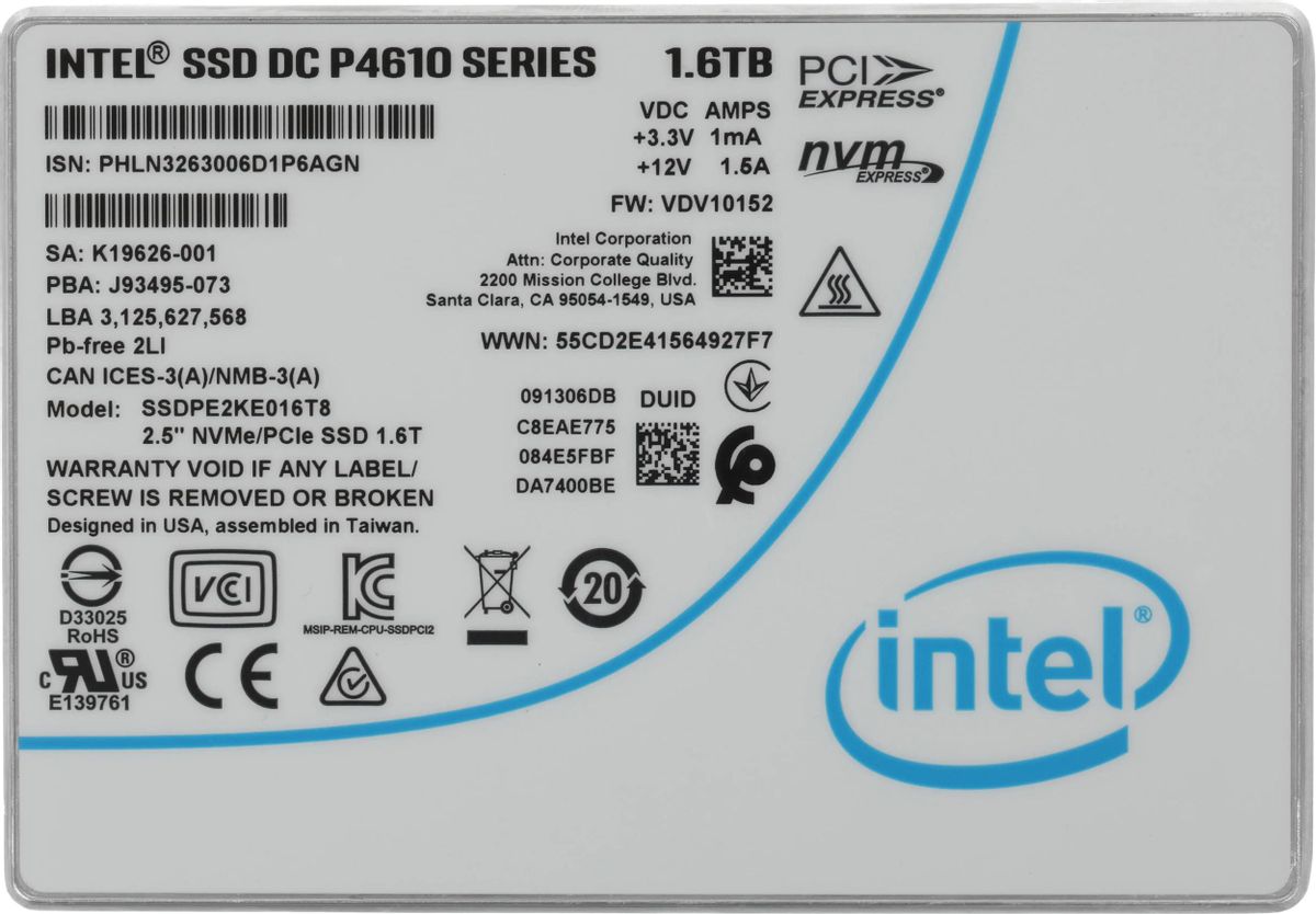 Жесткий диск SSD 1.6Tb Intel DC-P4610 (SSDPE2KE016T801)