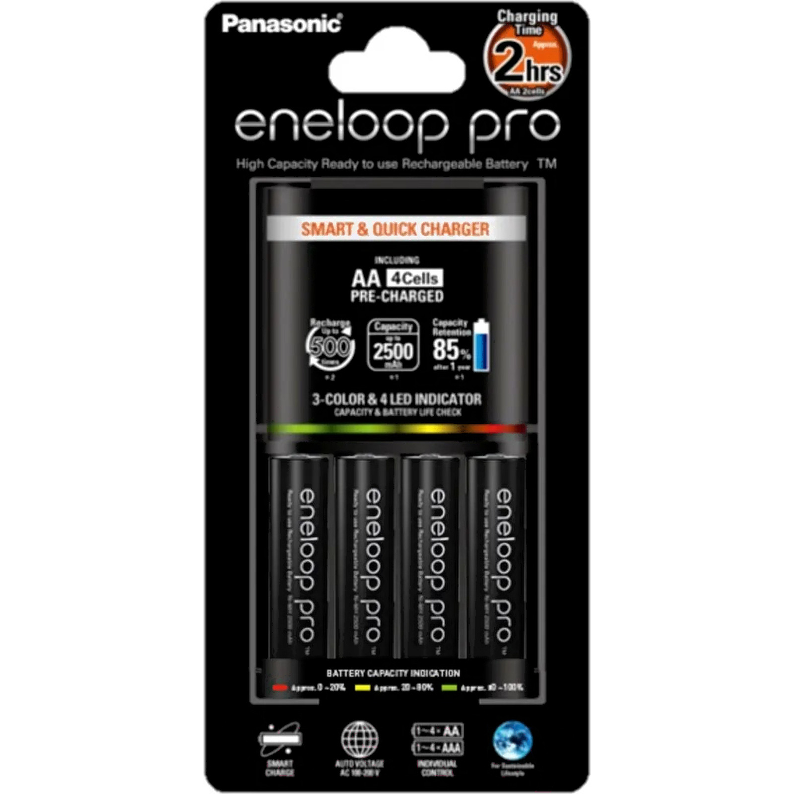 Аккумулятор Panasonic Eneloop BQ-CC55/4xBK-3HCDE Pro Charger (K-KJ55HCD40E) (Аккумуляторы + зарядное устройство)